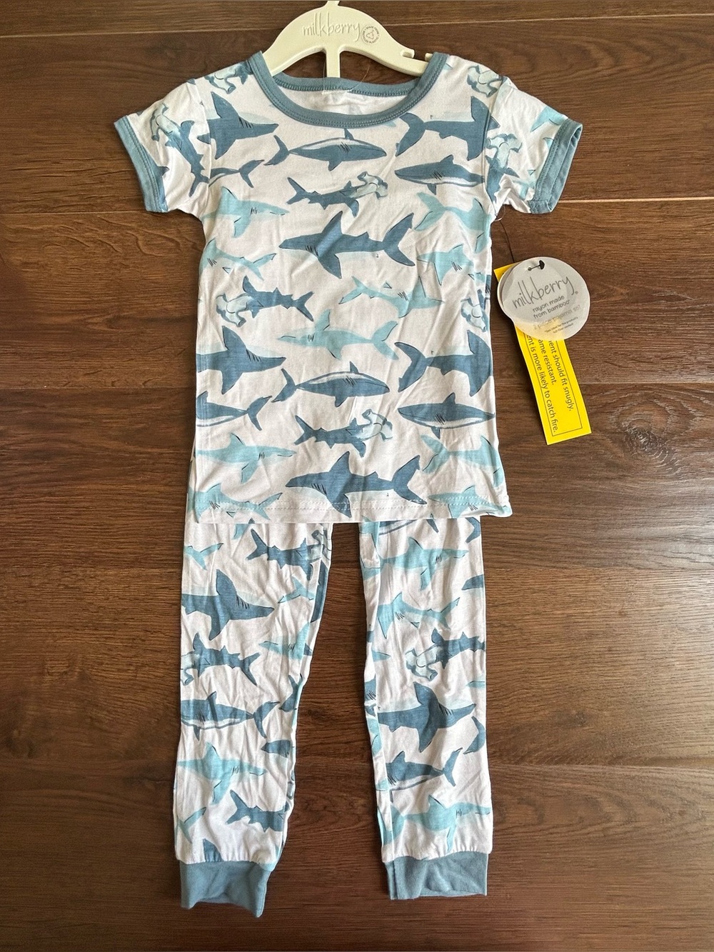 Milkberry Short Sleeve and Pants Bamboo Pajama Set Sharks 4T